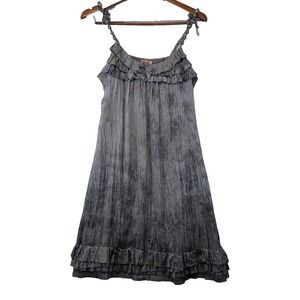 Yoana Baraschi 100% Silk Gray Girls Large Dress Coquette Beaded Strap Summer
